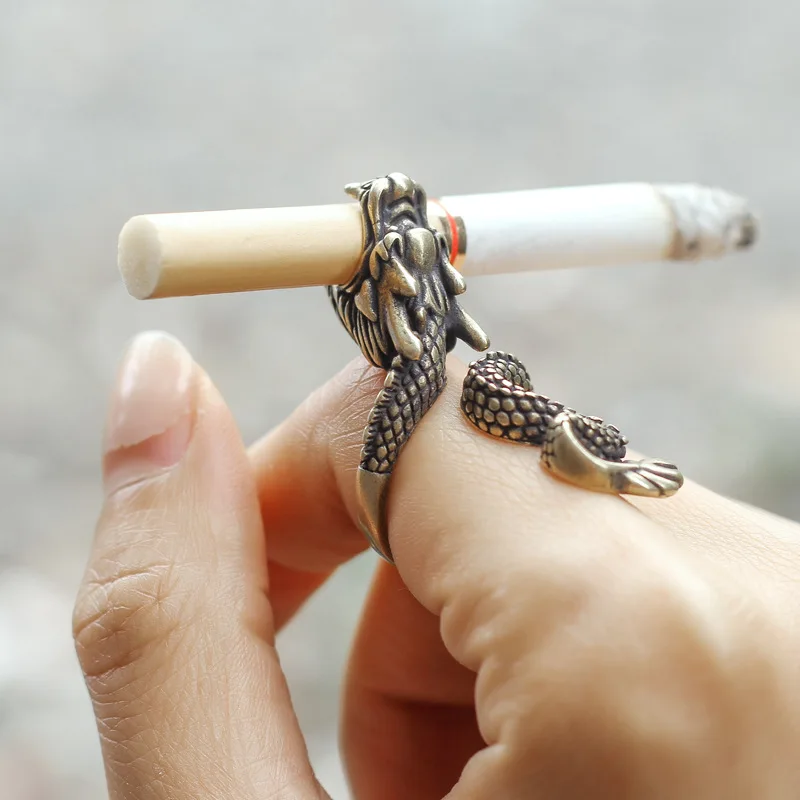 Vape Ring - レトロドラゴンタバコホルダーリングラックフィンガークリップブロンズ開口部調節可能なリングタバコホルダータバコクリップ喫煙ギフト