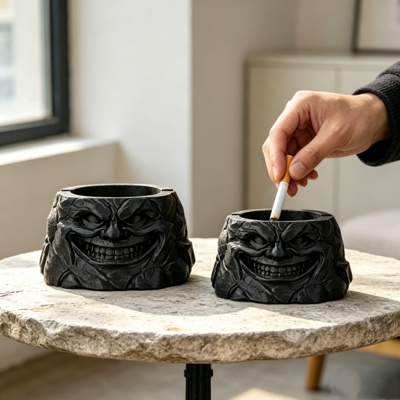 Vape Decoration - 斬新な樹脂製邪悪な顔の形をした灰皿、3Dプリントされたタバコ灰入れ、喫煙者への創造的な贈り物、卓上装飾